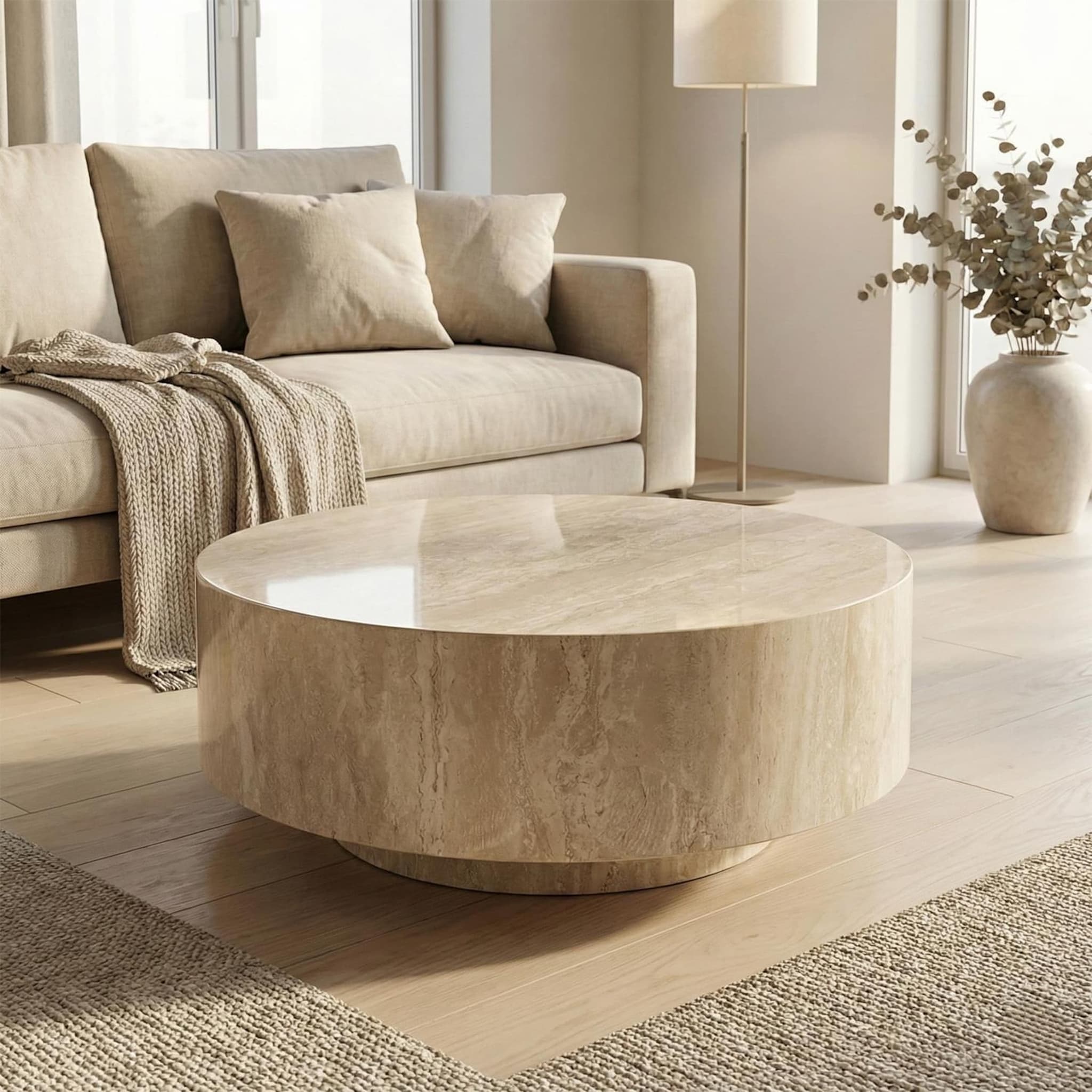 Natural stone coffee tables in travertine and marble
