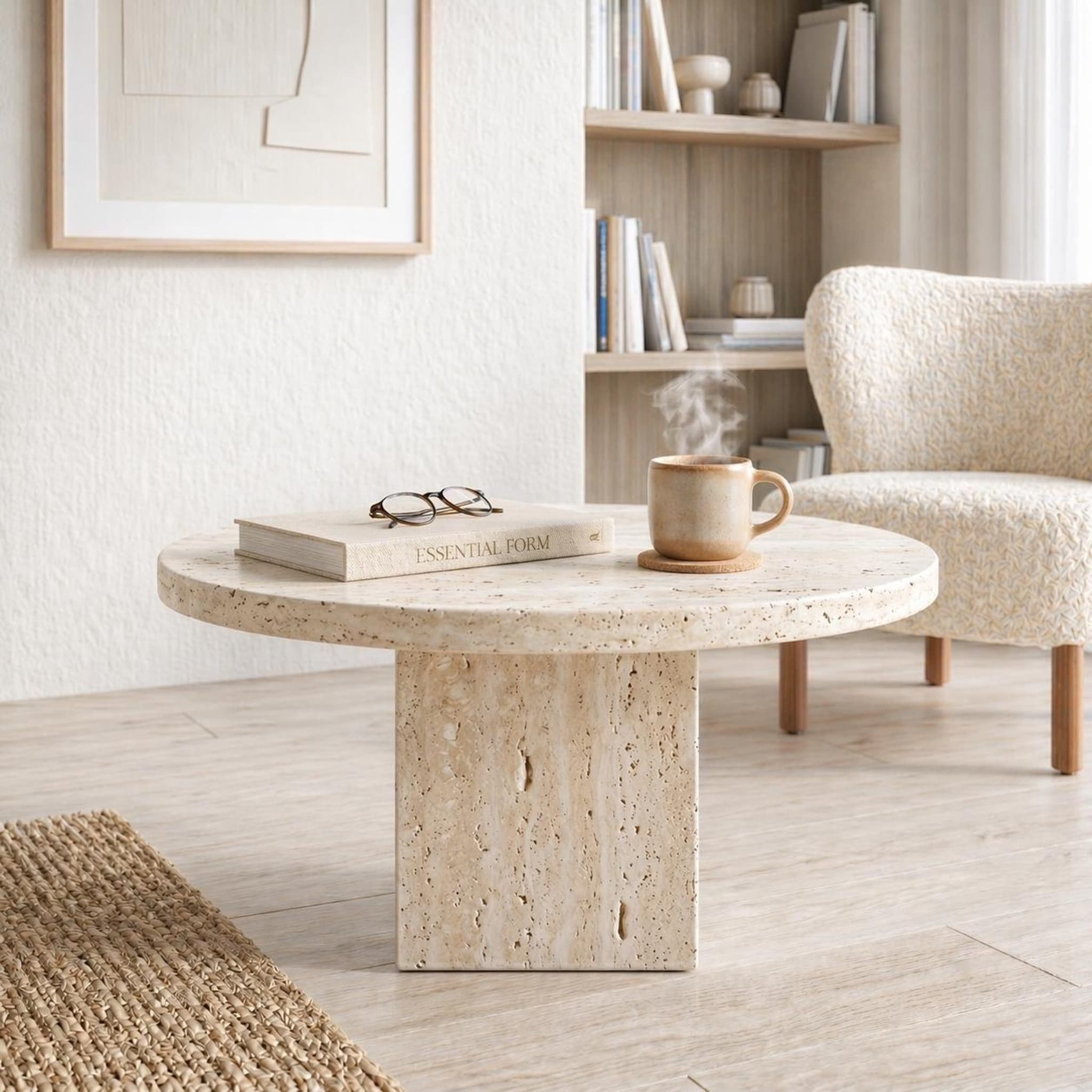 Natural stone side tables in travertine and marble