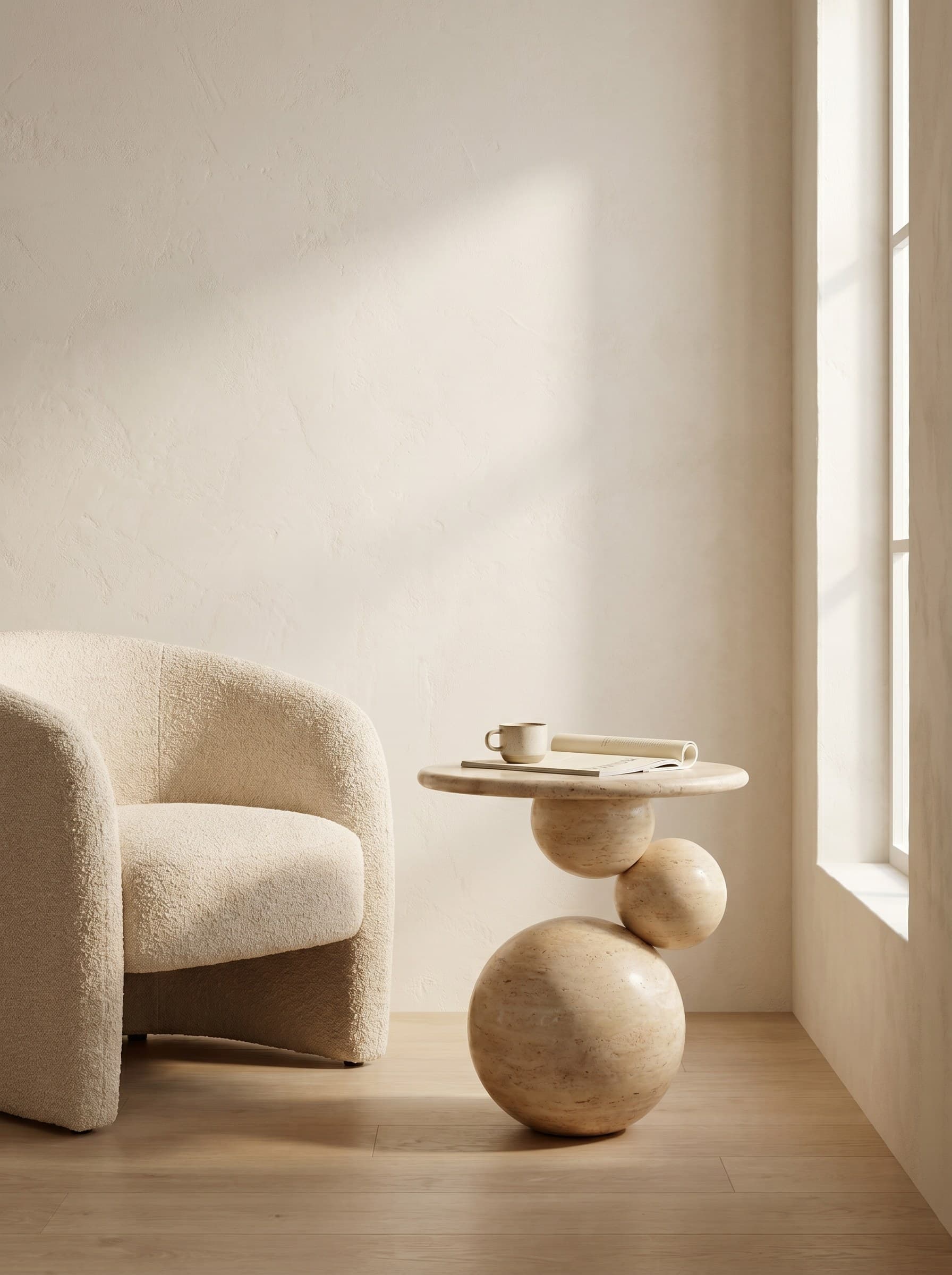 Natural stone side tables in travertine and marble