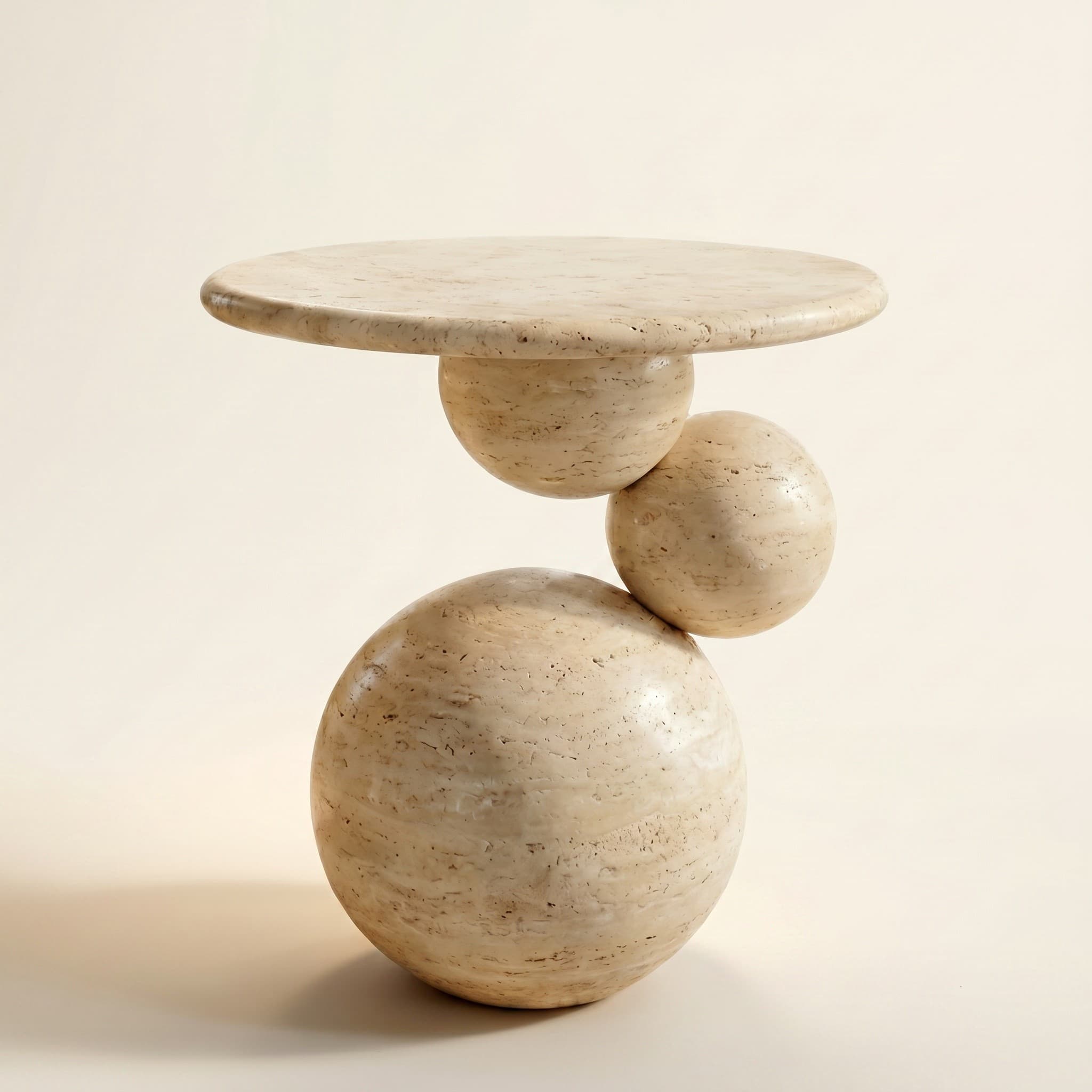 Sfera Side Table — Travertine, handmade natural stone