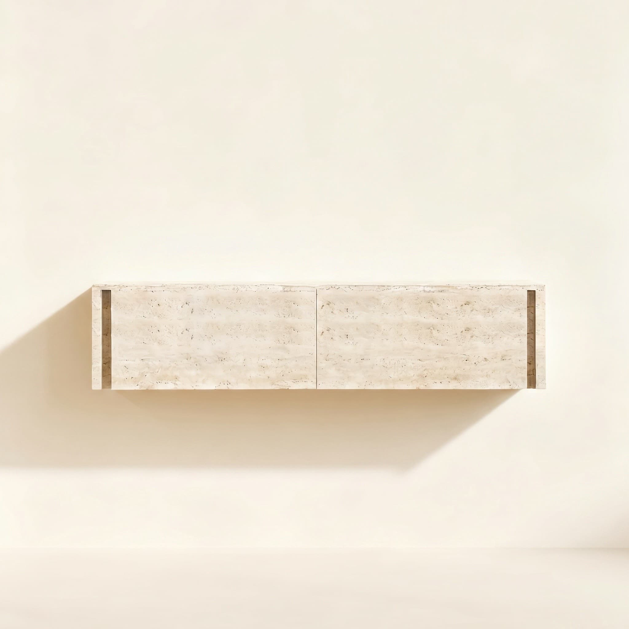Vela Floating Console — Travertine, handmade natural stone