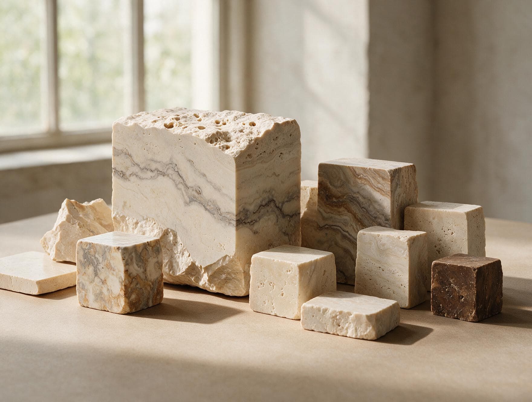 Travertine varieties by colour, from cream to walnut