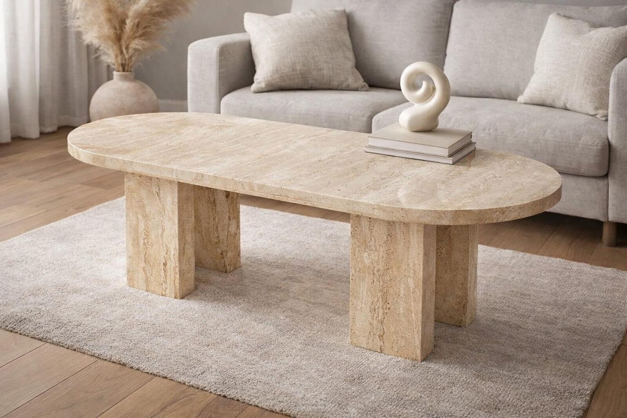 Natural stone dining tables in travertine and marble