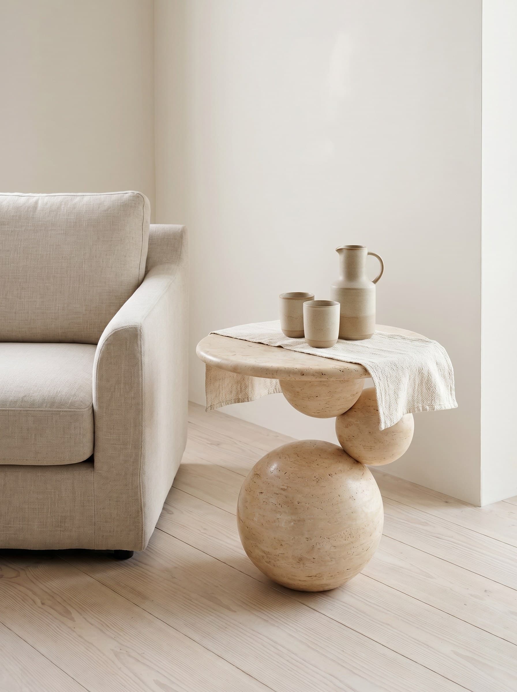 Mesa auxiliar Sfera en travertino