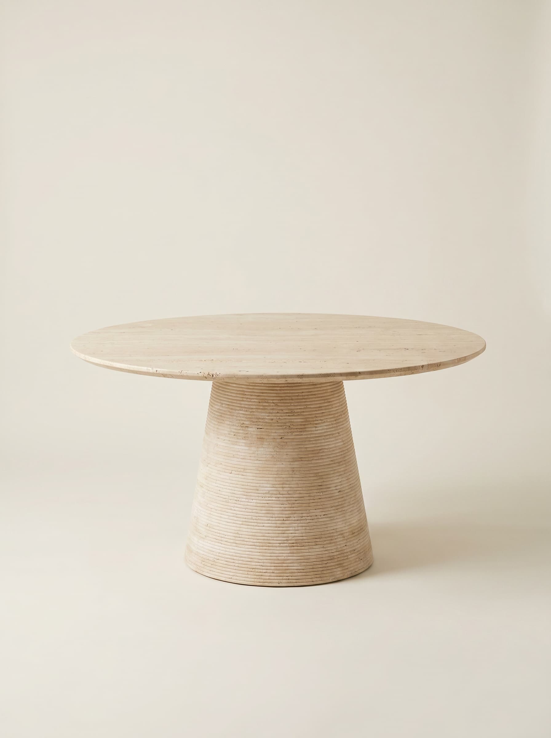 Conca Dining Table in Travertine, handmade natural stone