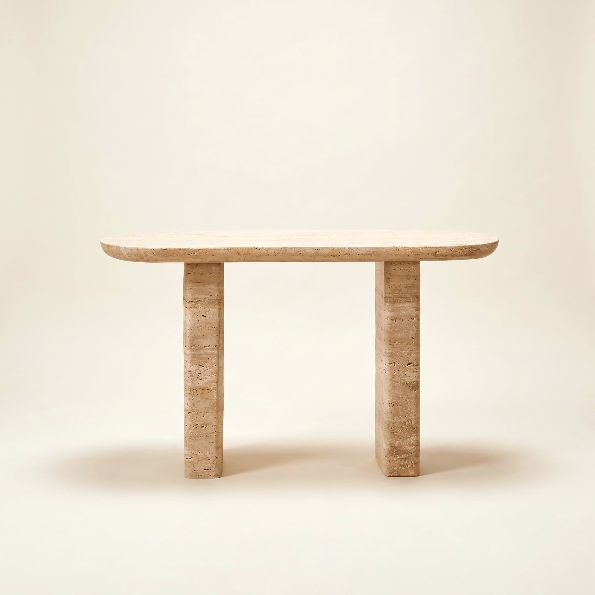 Linea Console Table in Travertine, handmade natural stone