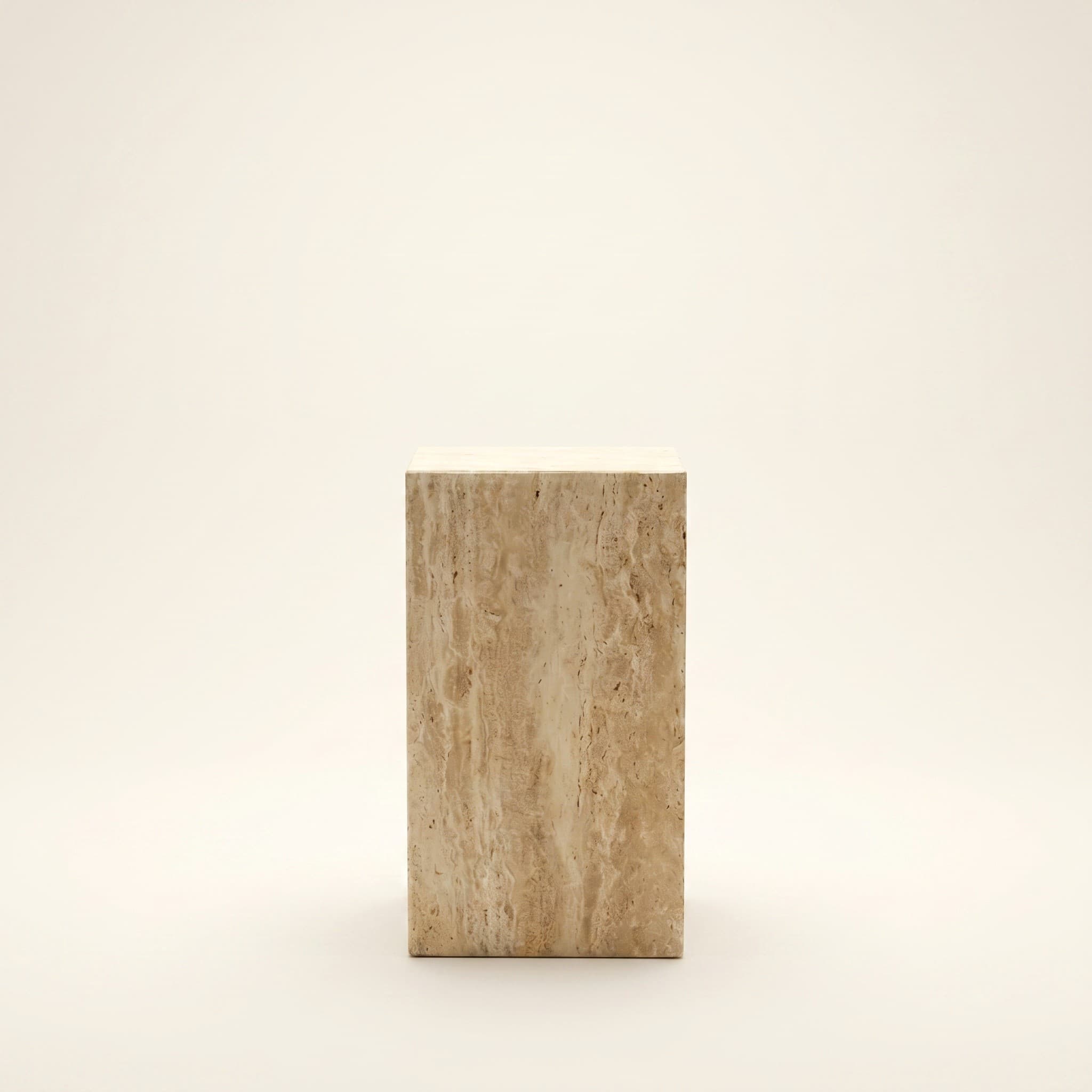 Terra Side Table in Travertine, handmade natural stone